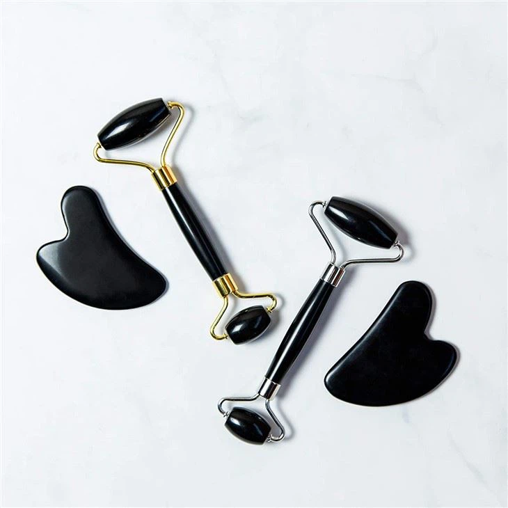 100% naturlig Obsidian Roller og Gua Sha Set