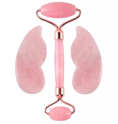 Pink 3 i 1 sæt Body Slimming Massager Jade Roller Gua Sha Sæt
